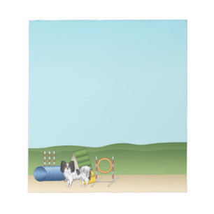 Tricolor Papillon Agility Dog Cartoon Illustration Notepad