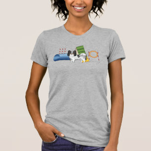 Tricolor Papillon Agility Dog Cartoon Illustration T-Shirt