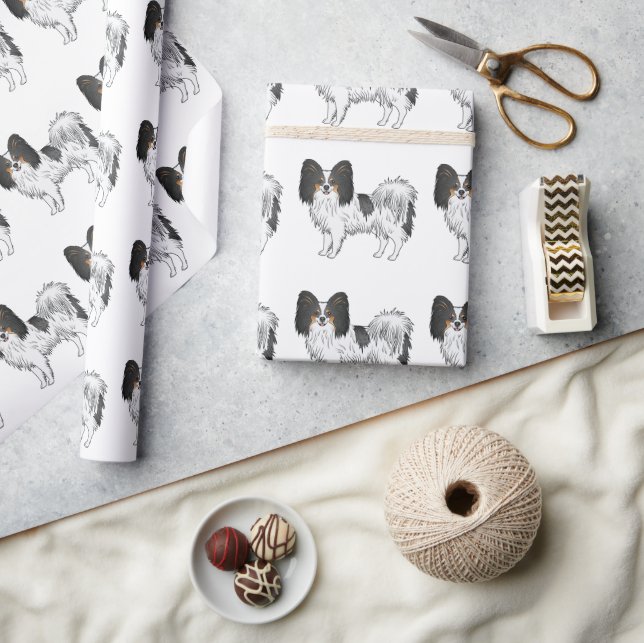 Tricolor Papillon Cute And Happy Dog Pattern Wrapping Paper (Crafts)