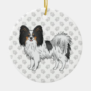 Tricolor Papillon Cute And Happy Dog With Paws Ceramic Tree Decoration