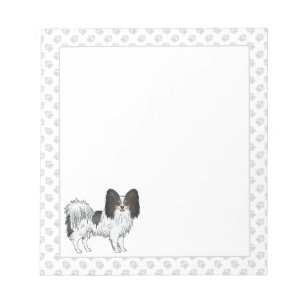 Tricolor Papillon Cute Cartoon Dog With Grey Paws Notepad