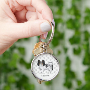 Tricolor Papillon Cute Dog With Custom Name Key Ring