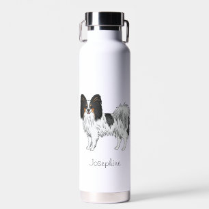 Tricolor Papillon Cute Dog With Custom Name Water Bottle