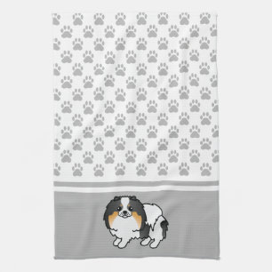 Tricolor Pomeranian With Grey Paws Pattern Tea Towel