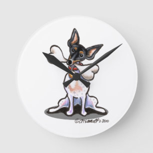 Tricolor Rat Terrier Big Bone Round Clock