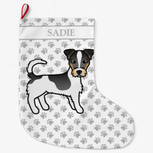 Tricolor Rough Coat Jack Russell Terrier & Name Large Christmas Stocking