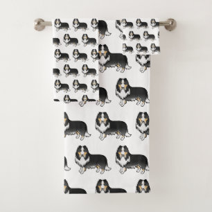 Tricolor Rough Collie Cute Cartoon Dog Pattern Bath Towel Set
