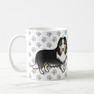 Tricolor Rough Collie Cute Cartoon Dog & Paws Coffee Mug