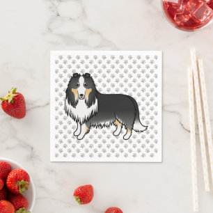 Tricolor Rough Collie Cute Cartoon Dog & Paws Napkin