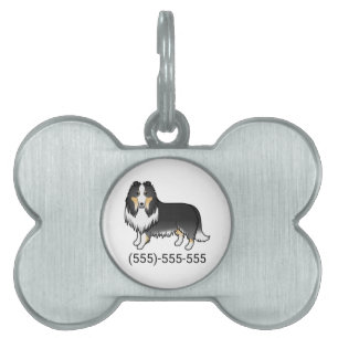 Tricolor Rough Collie Dog & Phone Number Pet ID Tag