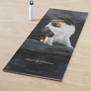 Tricolor Rough Collie Dog Portrait on Black - Yoga Yoga Mat