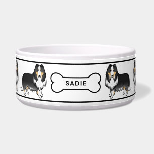 Tricolor Rough Collie Dogs With Bone & Name