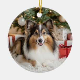 Tricolor Sheltie Christmas Ceramic Tree Decoration