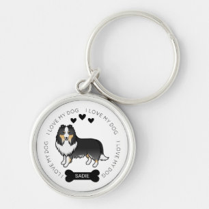 Tricolor Shetland Sheepdog Cartoon Dog Love & Name Key Ring