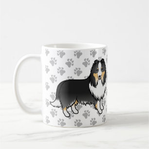 Tricolor Shetland Sheepdog Cartoon Dog & Paws Coffee Mug