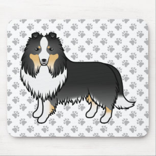 Tricolor Shetland Sheepdog Cartoon Dog & Paws Mouse Mat
