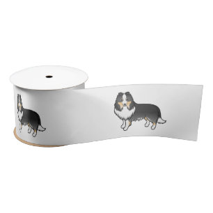 Tricolor Shetland Sheepdog Sheltie Cartoon Dog Satin Ribbon