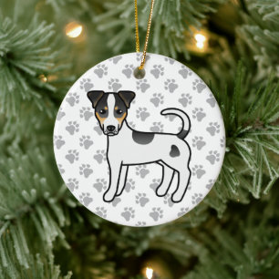 Tricolor Smooth Coat Parson Russell Terrier Dog Ceramic Tree Decoration