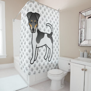 Tricolor Smooth Fox Terrier Cute Cartoon Dog Shower Curtain