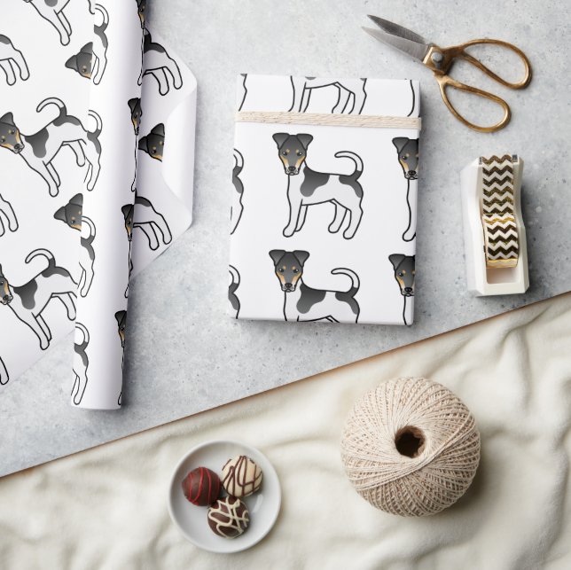 Tricolor Smooth Fox Terrier Cute Dog Pattern Wrapping Paper (Crafts)