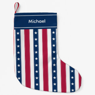 Tricolor Vertical Stripes with Stars Personalised Small Christmas Stocking