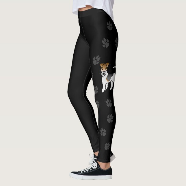 Tricolor Wire Fox Terrier Cute Cartoon Dog & Paws Leggings (Left)