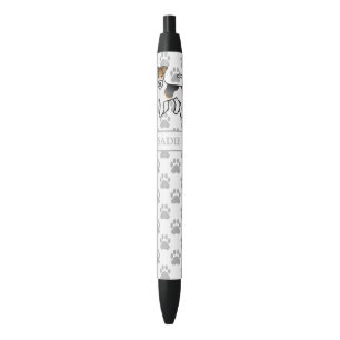 Tricolor Wire Fox Terrier Cute Dog & Name Black Ink Pen