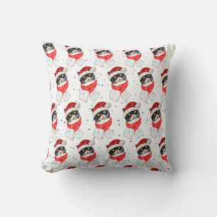 Tricolored Cat Christmas Watercolor with Scarf Cushion