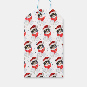 Tricolored Cat Christmas Watercolor with Scarf Gift Tags