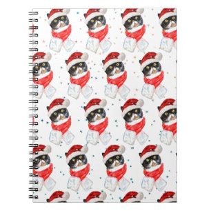 Tricolored Cat Christmas Watercolor with Scarf Notebook