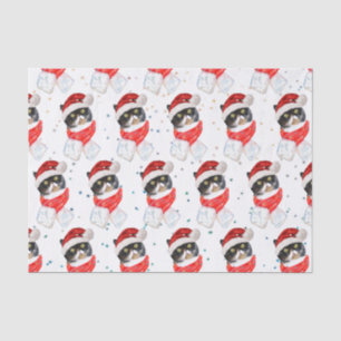 Tricolored Cat Christmas Watercolor with Scarf Tissue Paper