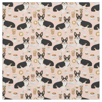 Tricolored Corgi Coffee fabric - blush