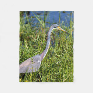 Tricolored Heron Wading In The Marsh Fleece Blanket
