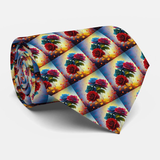 Tricolour Roses, Neck Tie (Rolled)