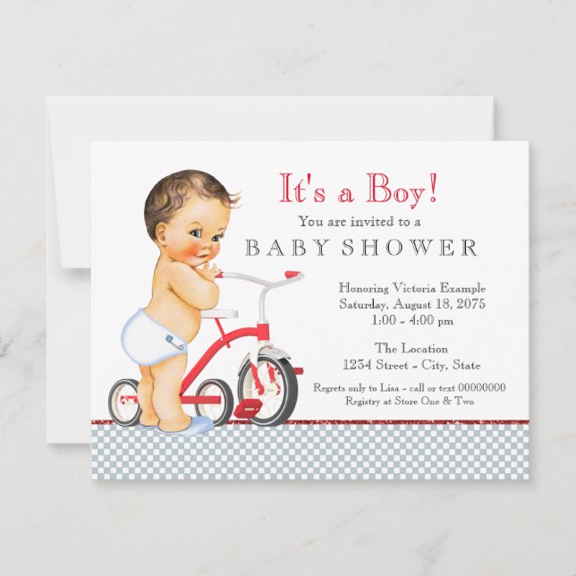 Tricycle Boy Baby Shower Invitation (Front)