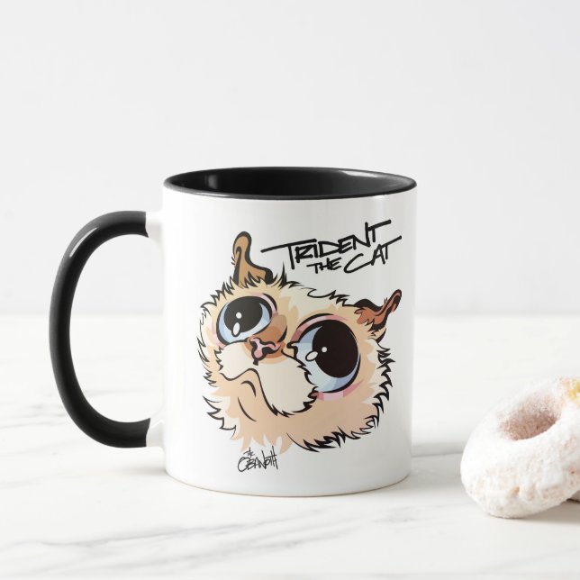 Trident the Cat Illustrated Coffee Mug 02 (With Donut)