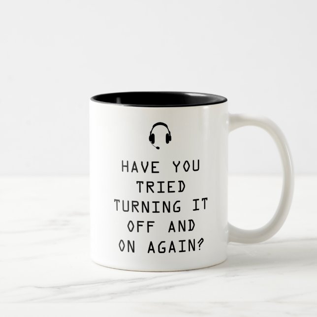 Tried turning it on and off? Technology Humour Two-Tone Coffee Mug (Right)