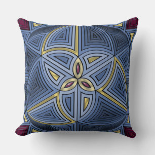 Trifoil 3D Illusion in Blue, Gold + Maroon Cushion