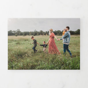 Trifold 4 Photo Christmas Card Watercolor Monogram