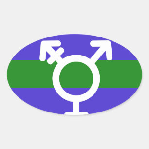 TRIGENDER FLAG AND SYMBOL OVAL STICKER