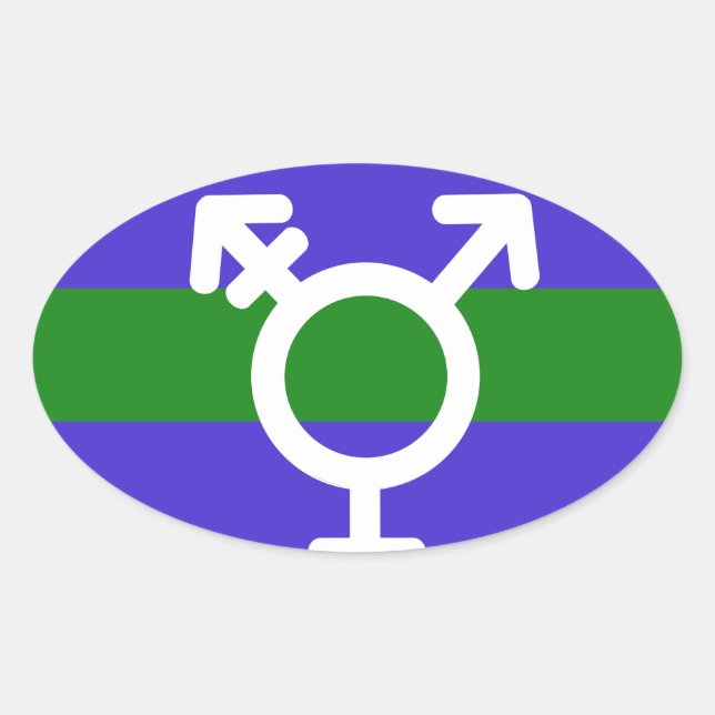 TRIGENDER FLAG AND SYMBOL OVAL STICKER (Front)