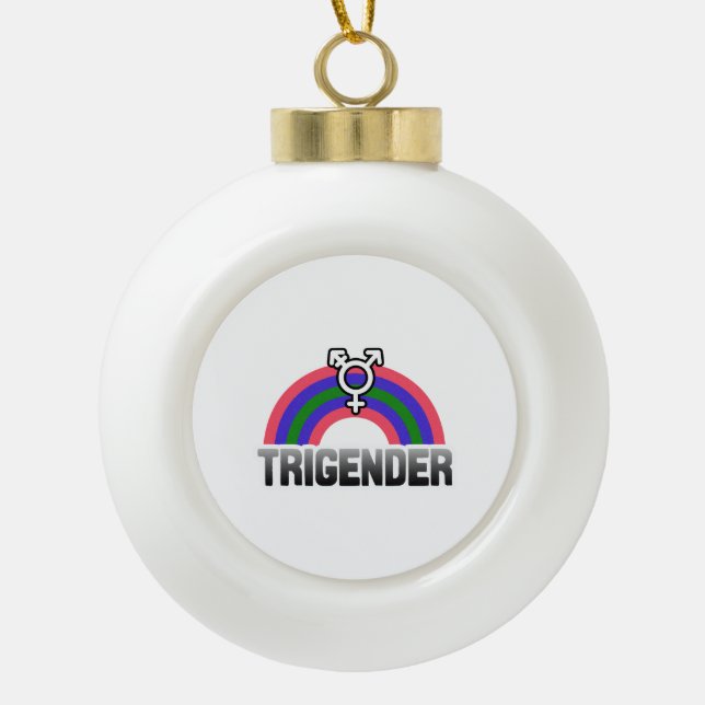 Trigender Pride Ceramic Ball Christmas Ornament (Front)