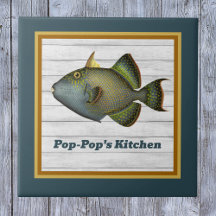 Triggerfish in Deep Teal Gold and Orange with Name