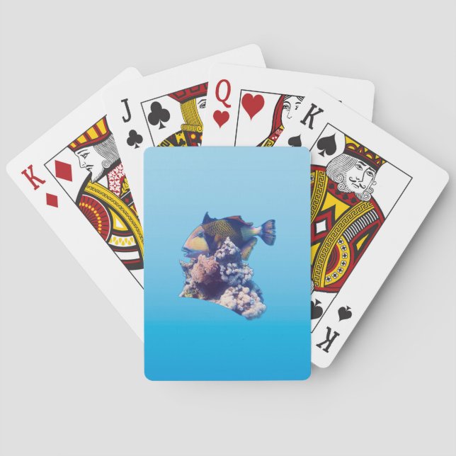 Triggerfish - Organic Crop View at Coral Reef |  Playing Cards (Back)