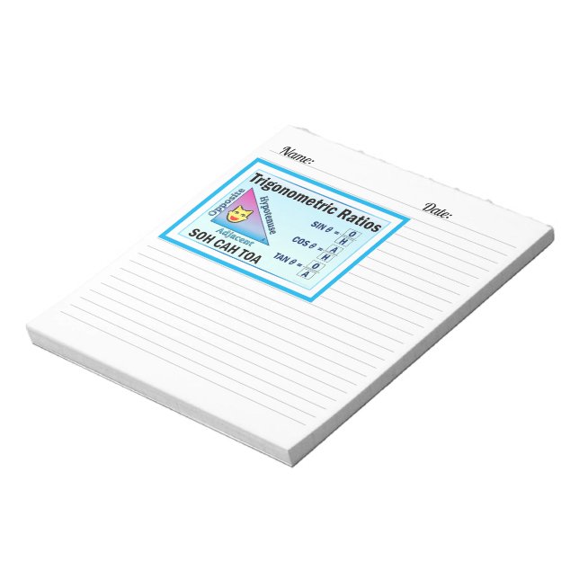 Trigonometry SOH CAH TOA Blue Notepad (Rotated)