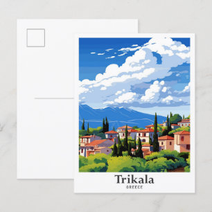 Trikala Greece Art Vintage Travel Illustration Postcard