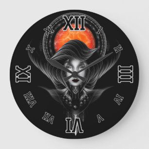 Trilia Red Nebula Portrait BLKGS Orange Sun Large Clock