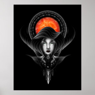 Trilia Red Nebula Portrait BLKGS Orange Sun Poster