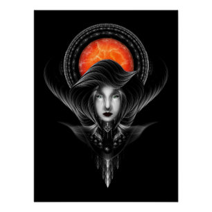 Trilia Red Nebula Portrait BLKGS Orange Sun Poster