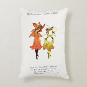 Trillium and Tiger-Lily, Whimsical Flower Book Art Decorative Cushion